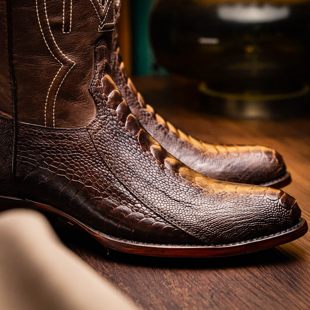 Marco Di Milano Denver Men's Exotic Cowboy Boots – Genuine Ostrich Leg | Clear Brown Round Toe