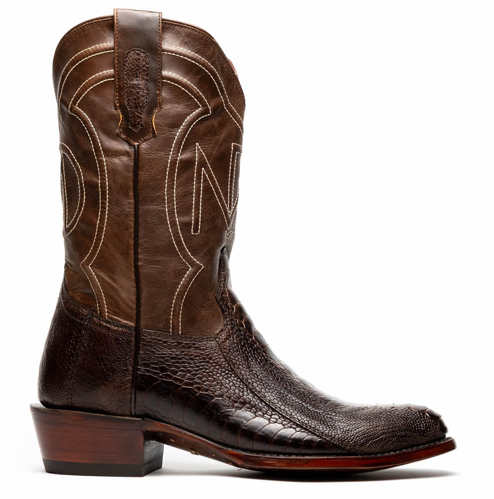 Marco Di Milano Denver Men's Exotic Cowboy Boots – Genuine Ostrich Leg | Clear Brown Round Toe