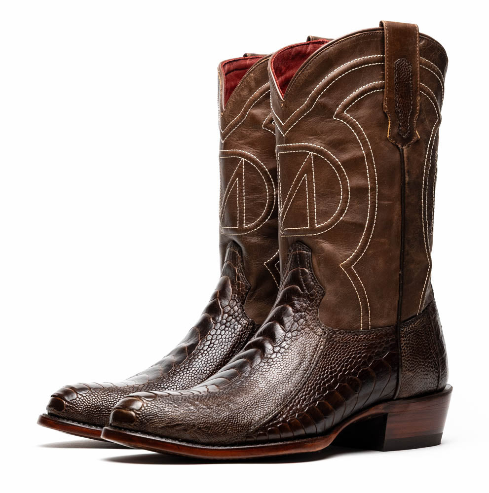 Marco Di Milano Denver Men's Exotic Cowboy Boots – Genuine Ostrich Leg | Clear Brown Round Toe