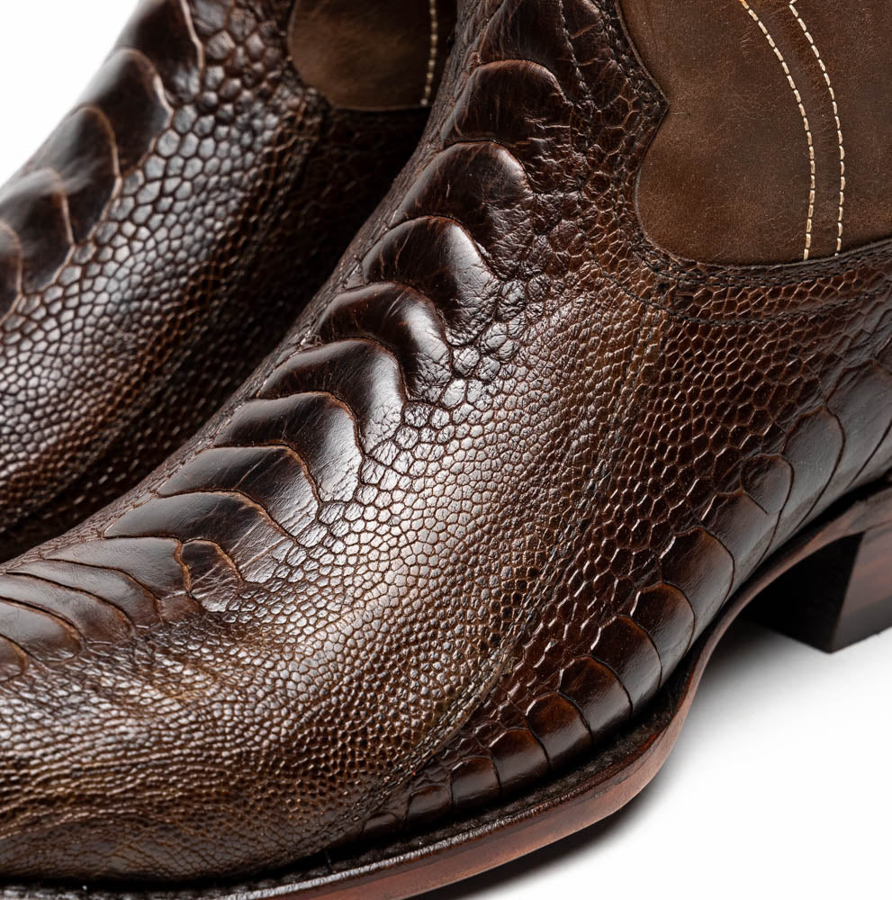 Marco Di Milano Denver Men's Exotic Cowboy Boots – Genuine Ostrich Leg | Clear Brown Round Toe