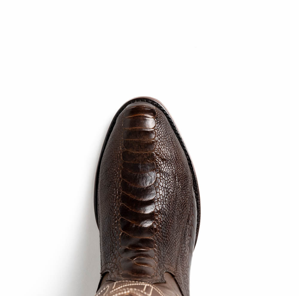Marco Di Milano Denver Men's Exotic Cowboy Boots – Genuine Ostrich Leg | Clear Brown Round Toe