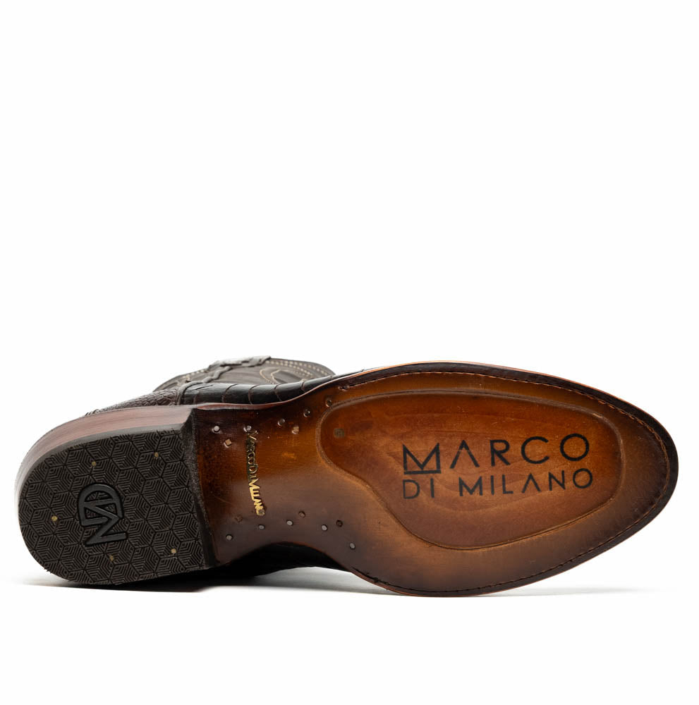 Marco Di Milano Denver Men's Exotic Cowboy Boots – Genuine Ostrich Leg | Clear Brown Round Toe
