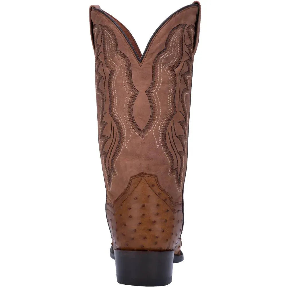 Dan Post Men's Cowboy Western Boot Tempe – Round Toe, Full Quill Ostrich Leather, Leather Outsole, Removable Soft Strike Orthotic Insole, Cowboy Heel, 12" Shaft, Chocolate Brown Exotic Western Boot
