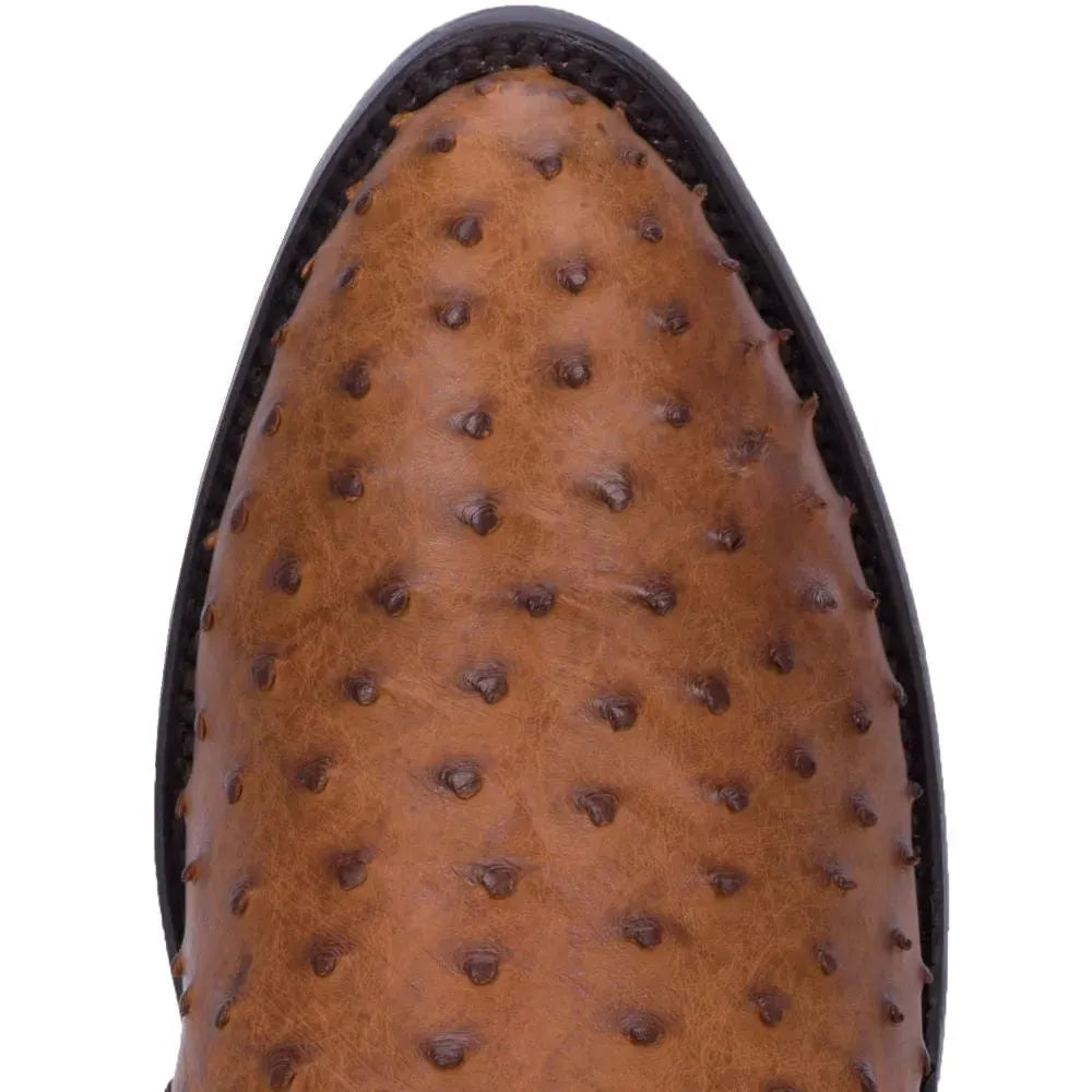 Dan Post Men's Cowboy Western Boot Tempe – Round Toe, Full Quill Ostrich Leather, Leather Outsole, Removable Soft Strike Orthotic Insole, Cowboy Heel, 12" Shaft, Chocolate Brown Exotic Western Boot