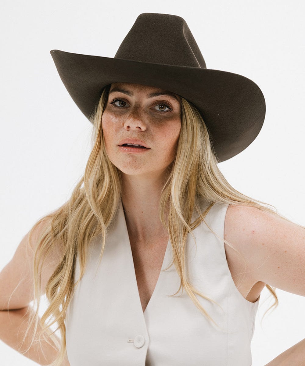 GIGI PIP Lane Women's Felt Cowboy Hat – Hand-Shaped Brick Top Crown & Wide Western Brim | 4 Colors