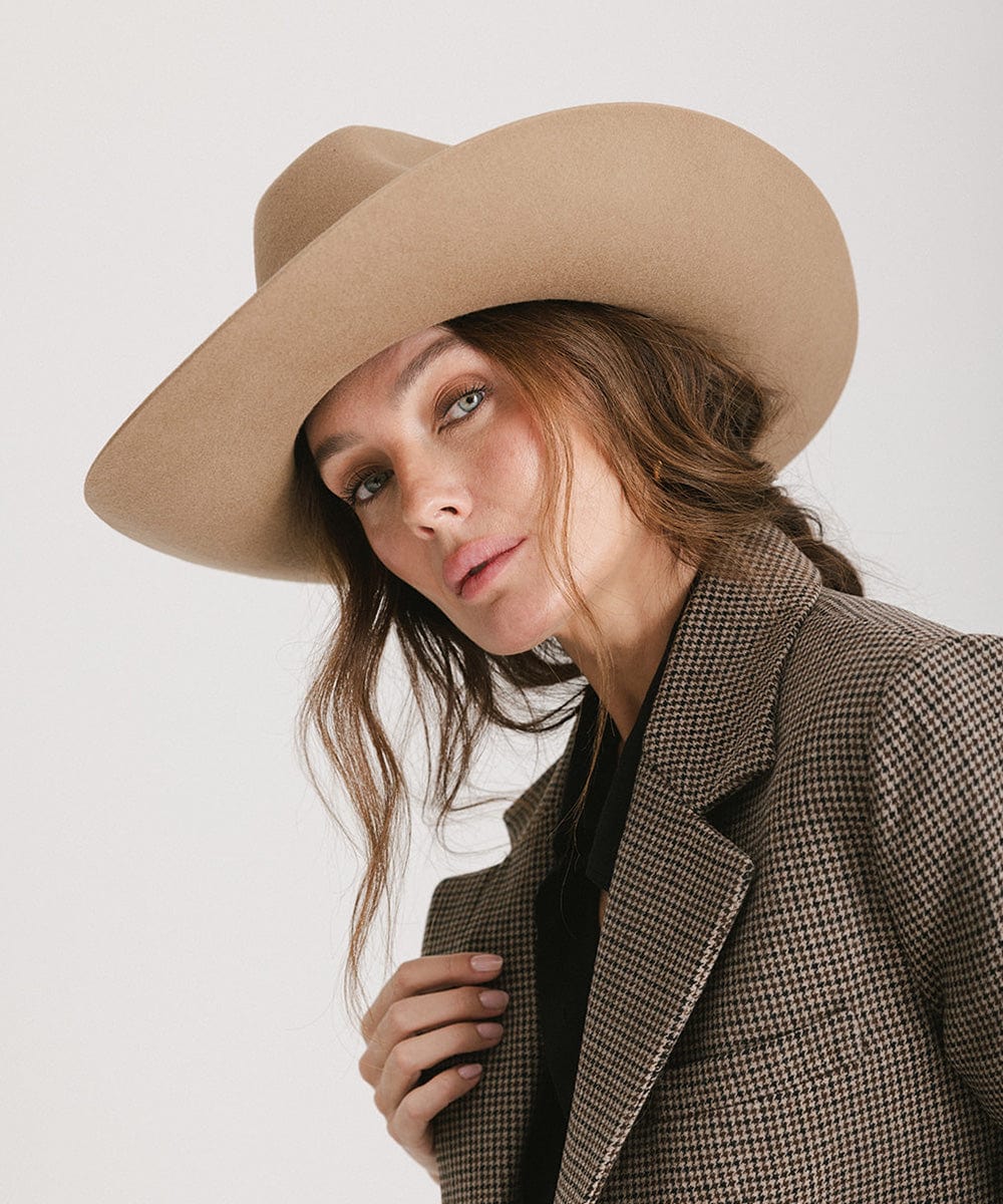 GIGI PIP Lane Women's Felt Cowboy Hat – Hand-Shaped Brick Top Crown & Wide Western Brim | 4 Colors