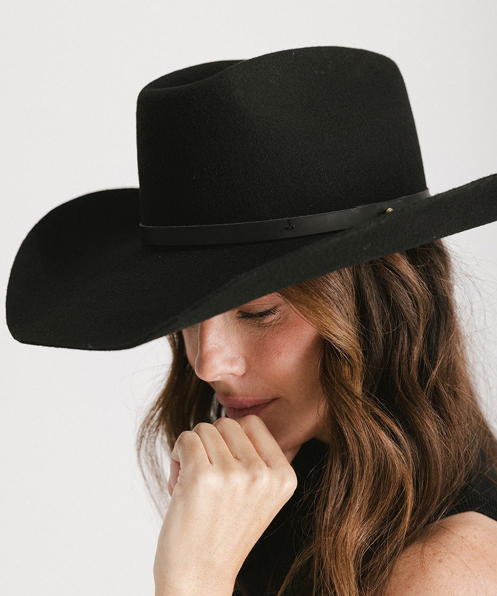 GIGI PIP Shane Women's Felt Cowboy Hat – Brick Top Crown & Upturned Brim | Western Leather Band