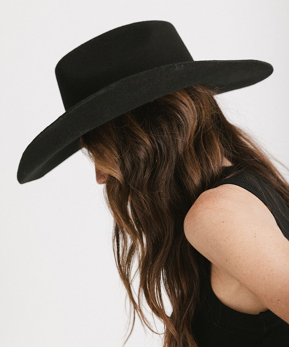 GIGI PIP Shane Women's Felt Cowboy Hat – Brick Top Crown & Upturned Brim | Western Leather Band