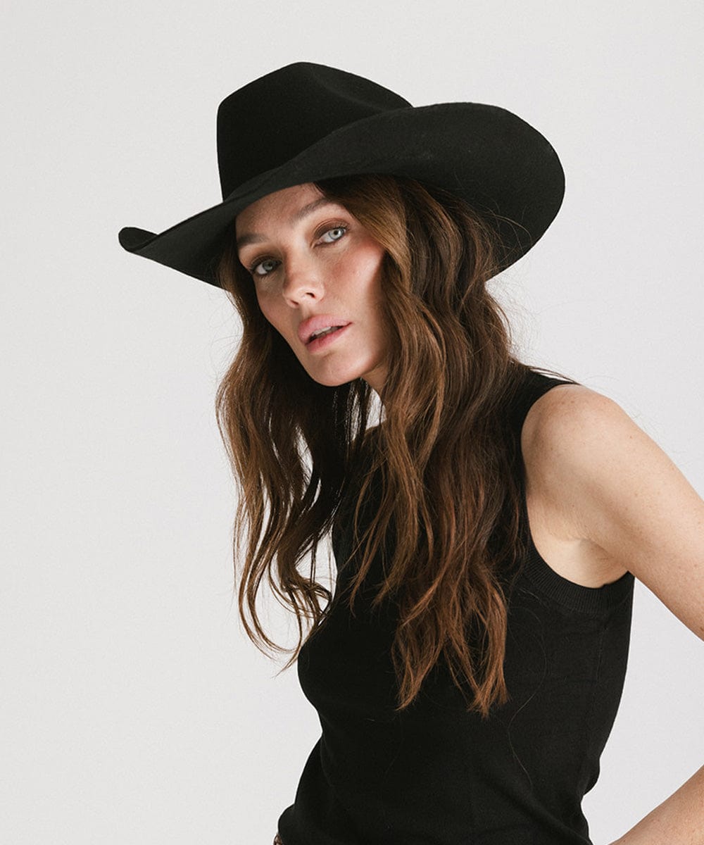 GIGI PIP Shane Women's Felt Cowboy Hat – Brick Top Crown & Upturned Brim | Western Leather Band