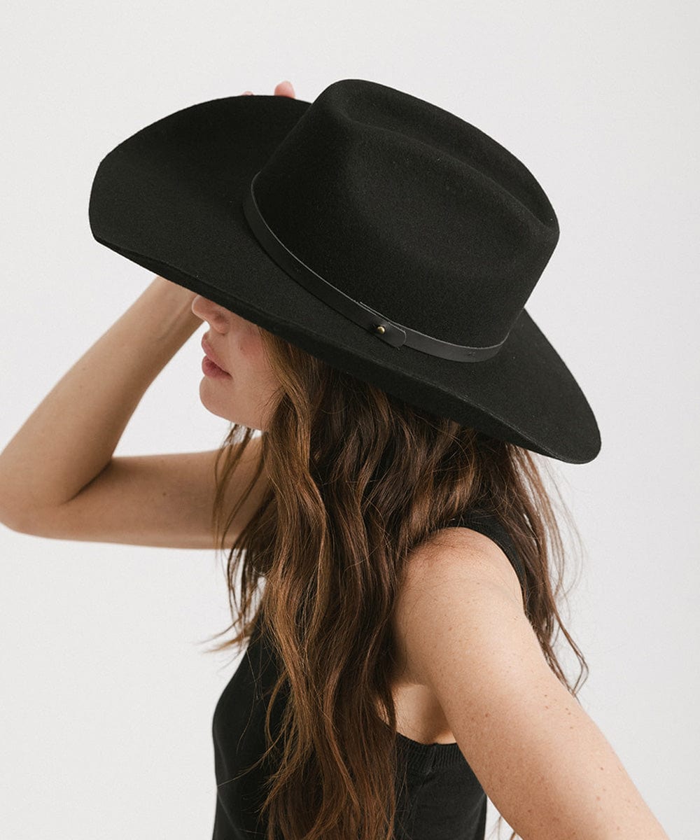 GIGI PIP Shane Women's Felt Cowboy Hat – Brick Top Crown & Upturned Brim | Western Leather Band