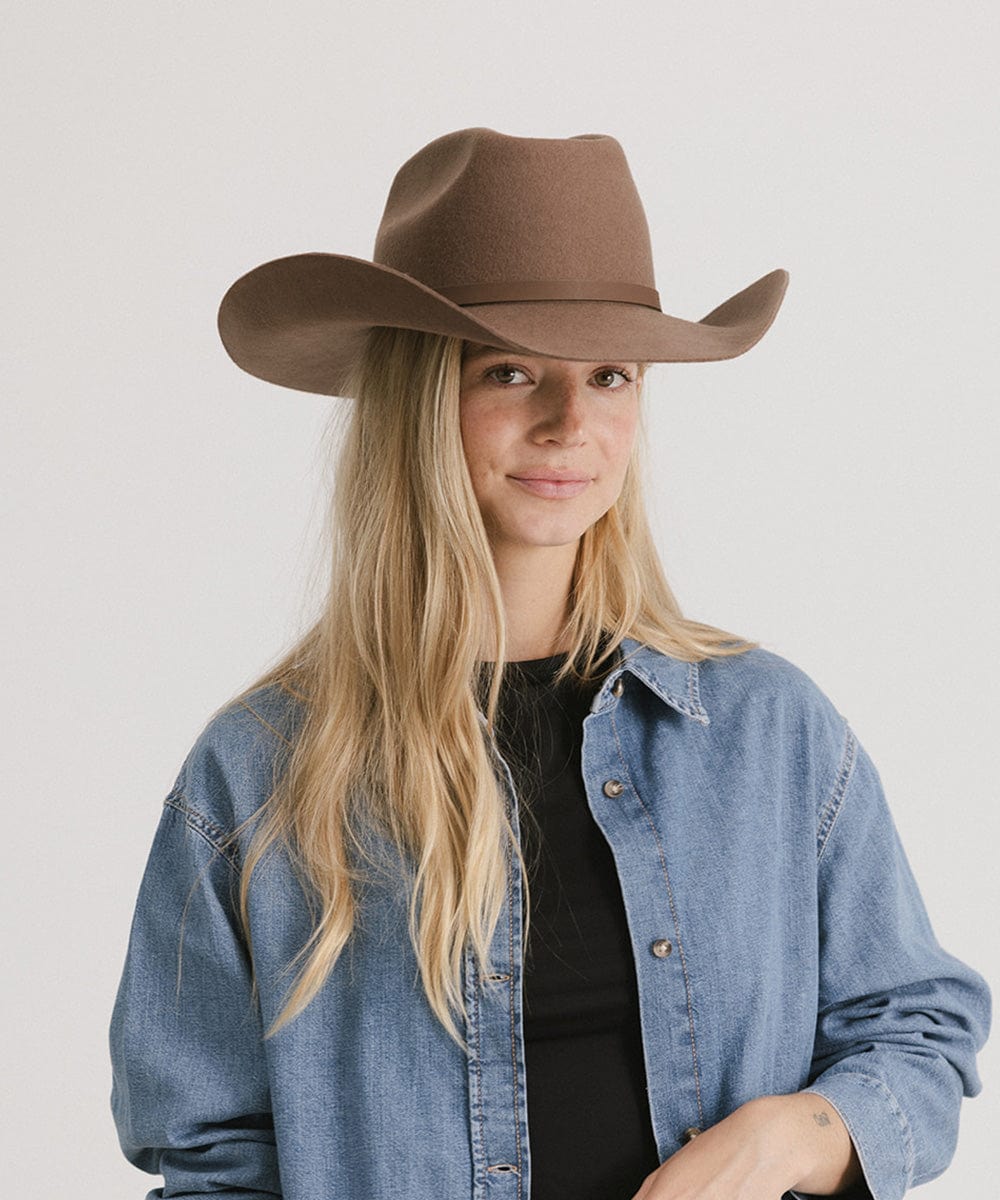 GIGI PIP Shane Women's Felt Cowboy Hat – Brick Top Crown & Upturned Brim | Western Leather Band