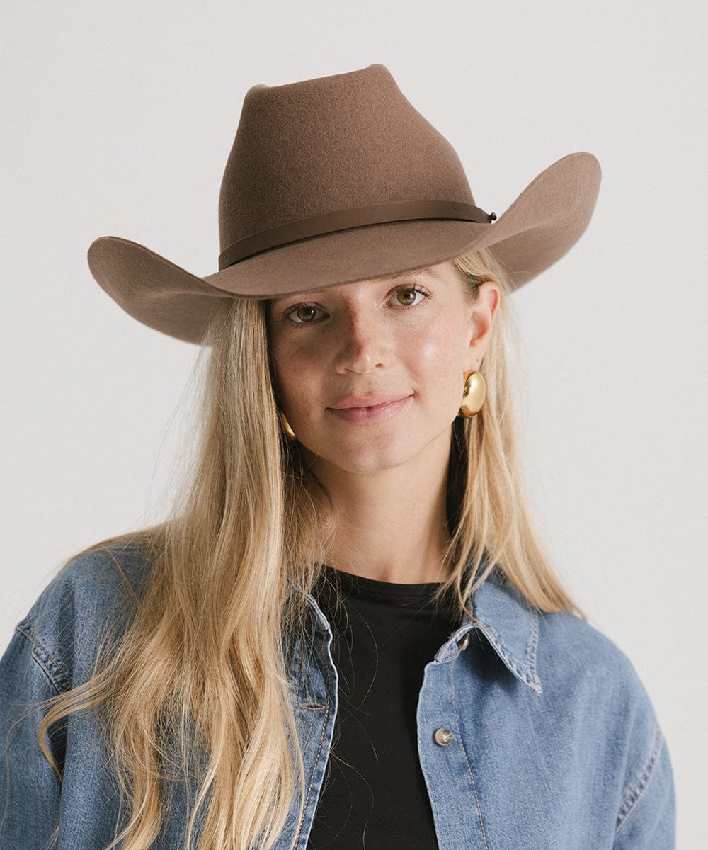 GIGI PIP Shane Women's Brick Top Crown Felt Cowboy Hat with Leather Band