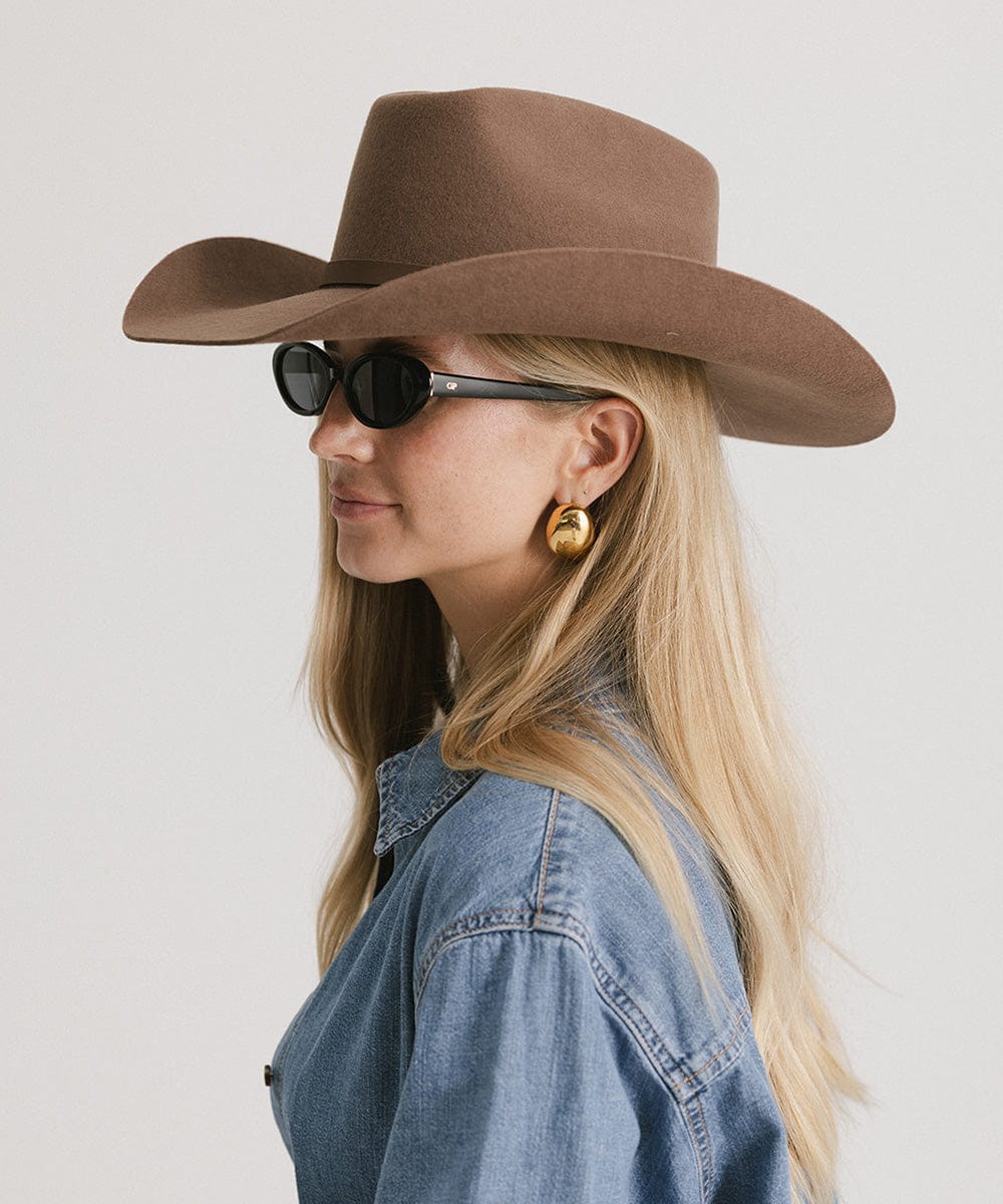 GIGI PIP Shane Women's Felt Cowboy Hat – Brick Top Crown & Upturned Brim | Western Leather Band