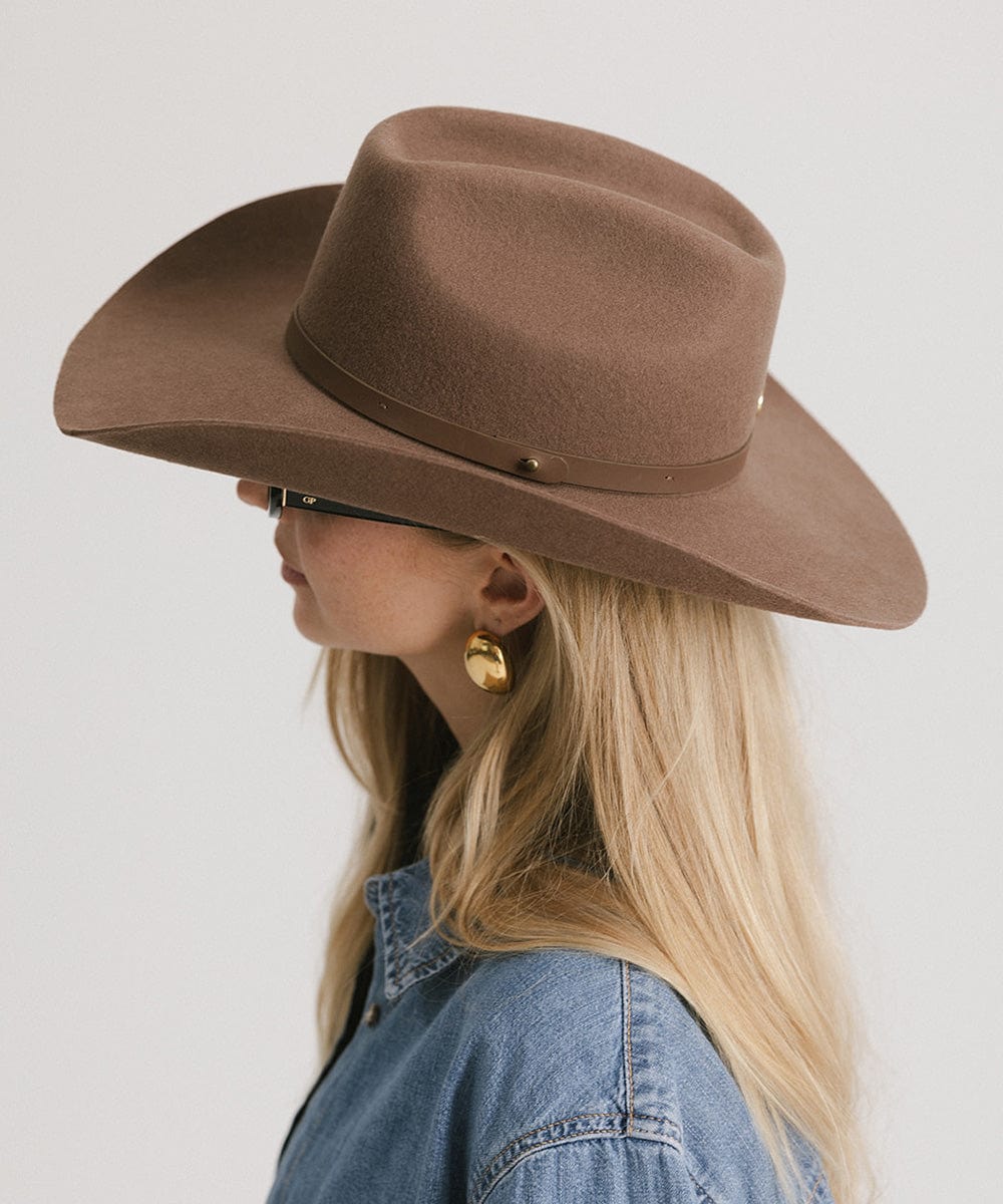 GIGI PIP Shane Women's Felt Cowboy Hat – Brick Top Crown & Upturned Brim | Western Leather Band