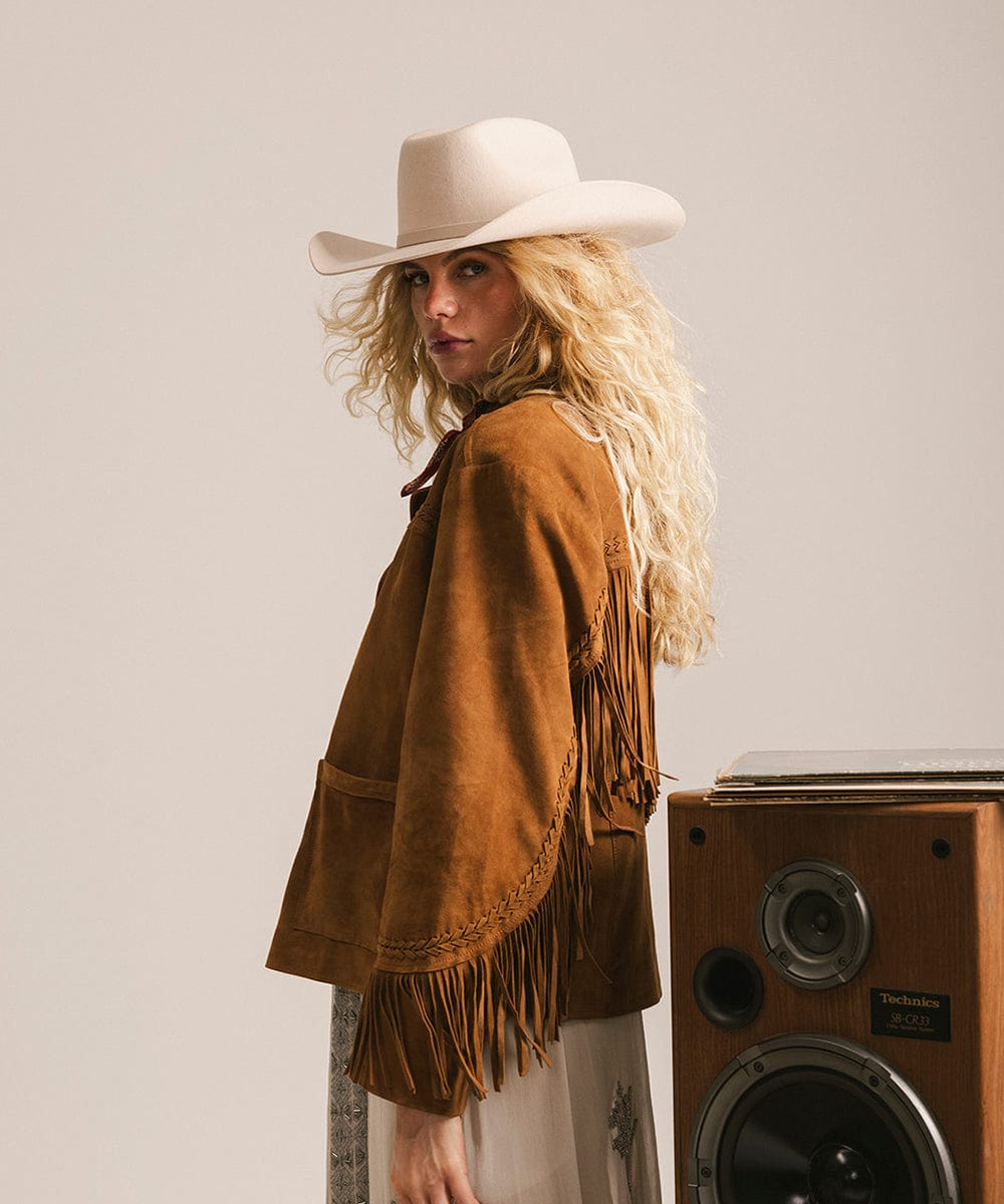 GIGI PIP Shane Women's Felt Cowboy Hat – Brick Top Crown & Upturned Brim | Western Leather Band