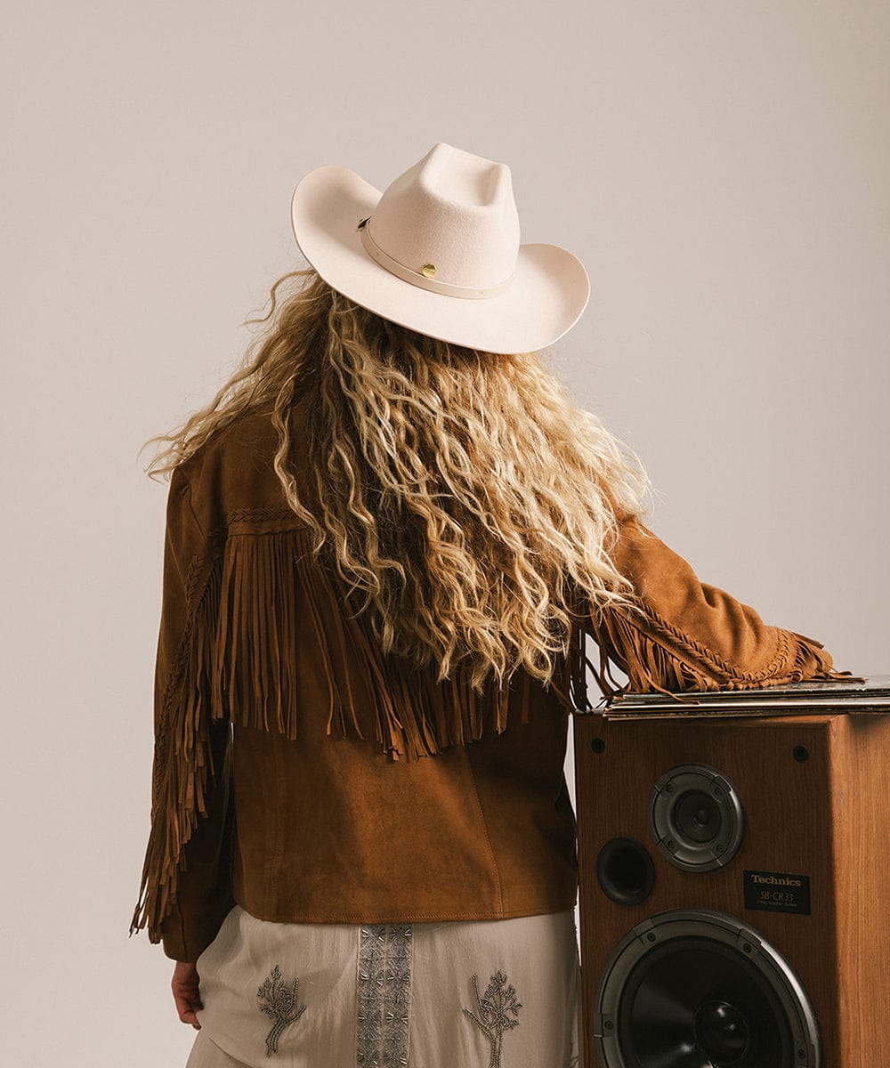 GIGI PIP Shane Women's Felt Cowboy Hat – Brick Top Crown & Upturned Brim | Western Leather Band