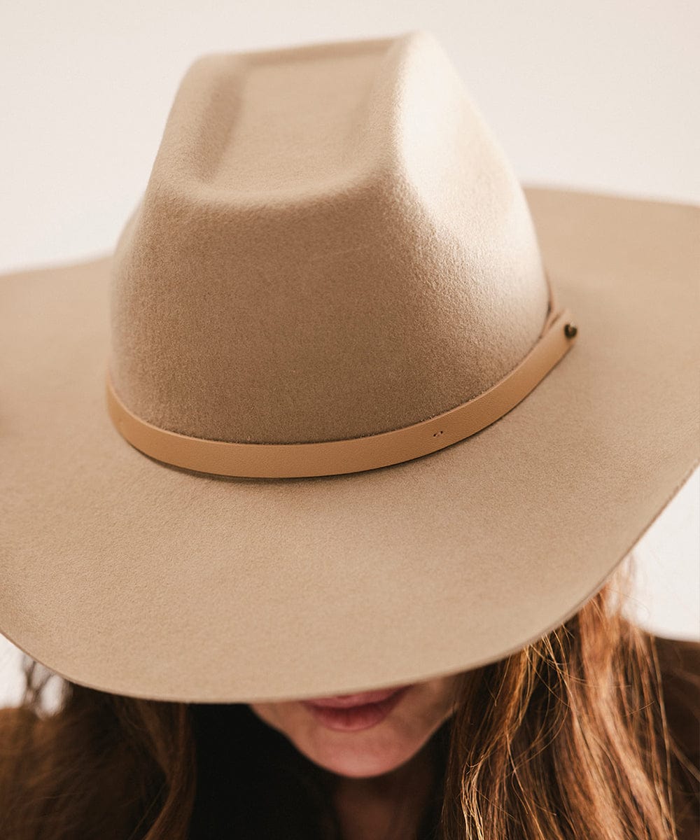 GIGI PIP Shane Women's Felt Cowboy Hat – Brick Top Crown & Upturned Brim | Western Leather Band