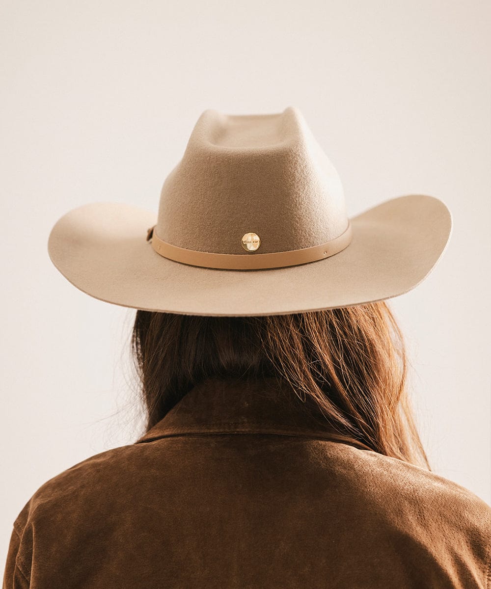 GIGI PIP Shane Women's Felt Cowboy Hat – Brick Top Crown & Upturned Brim | Western Leather Band