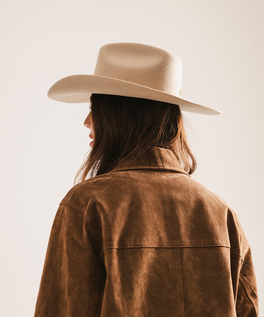 GIGI PIP Shane Women's Felt Cowboy Hat – Brick Top Crown & Upturned Brim | Western Leather Band