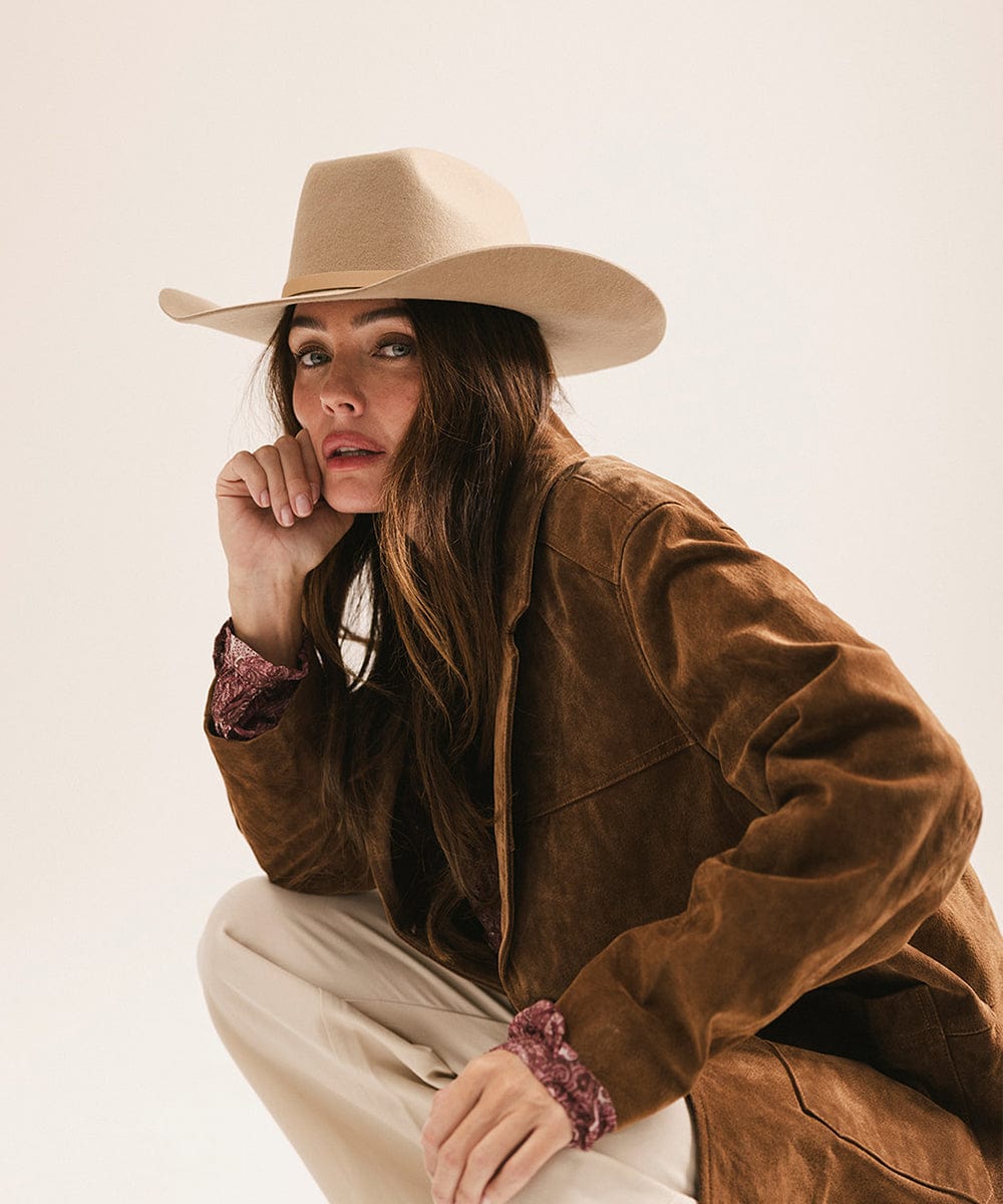 GIGI PIP Shane Women's Felt Cowboy Hat – Brick Top Crown & Upturned Brim | Western Leather Band