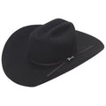 Black cowboy hat with a band on a white background