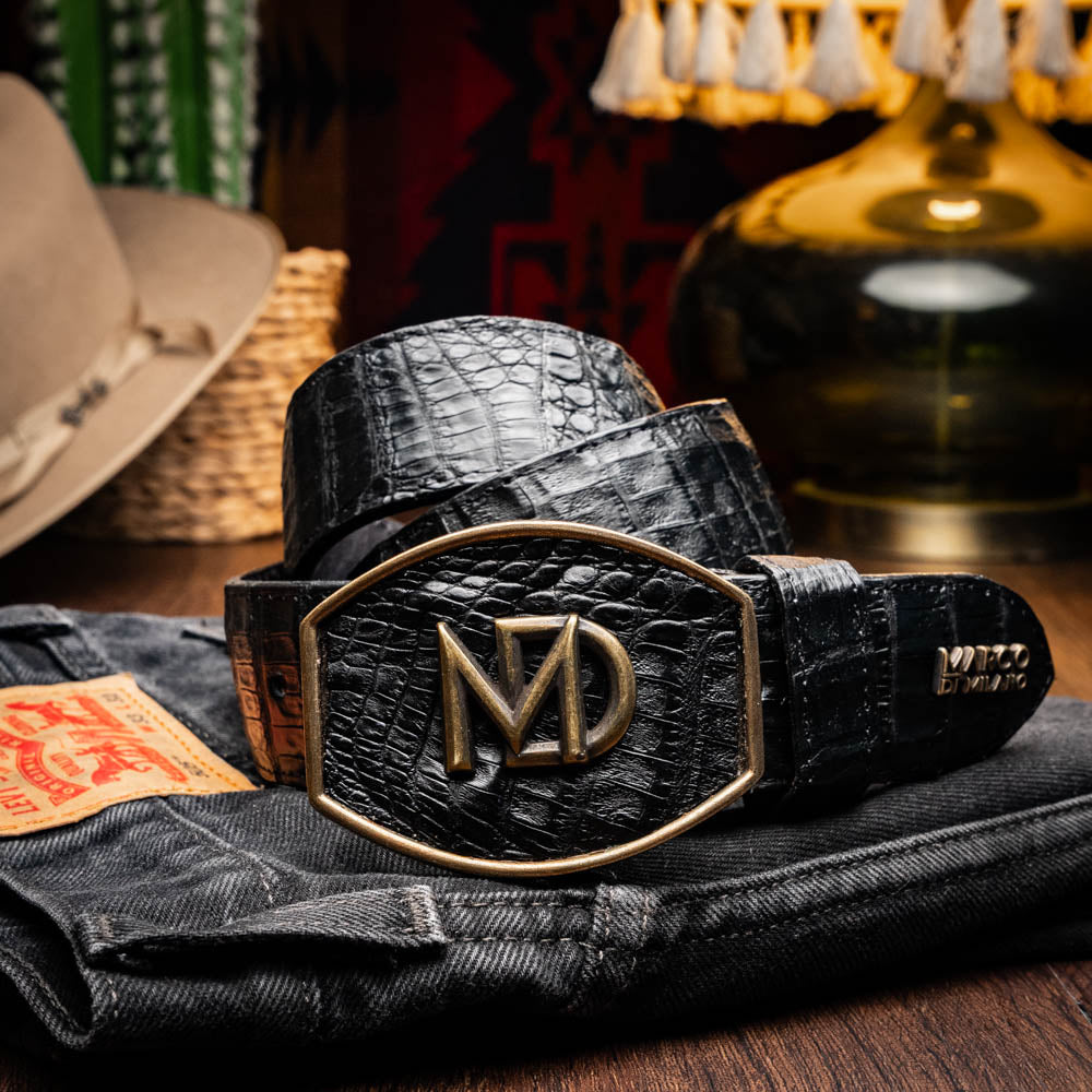 Marco Di Milano Iowa Men's Exotic Western Belt – Genuine Caiman Skin | Black