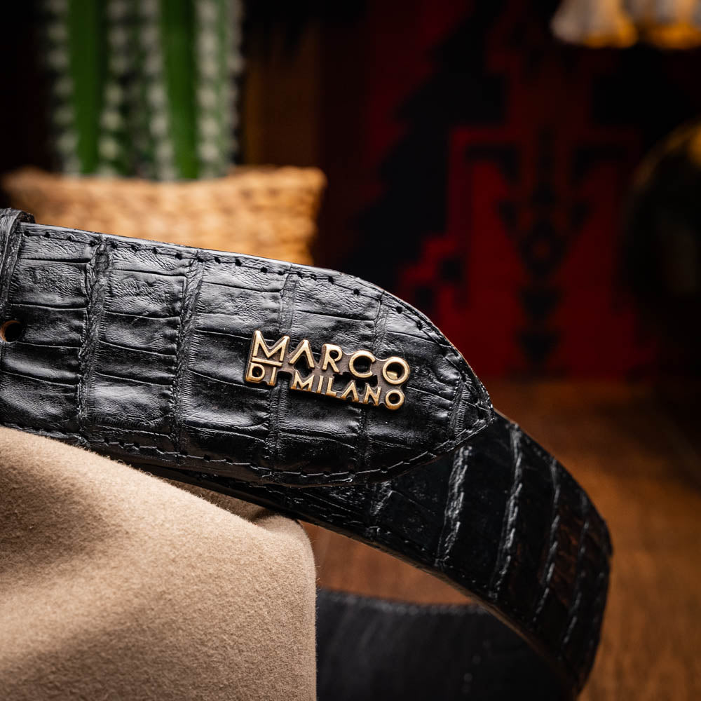 Marco Di Milano Iowa Men's Exotic Western Belt – Genuine Caiman Skin | Black