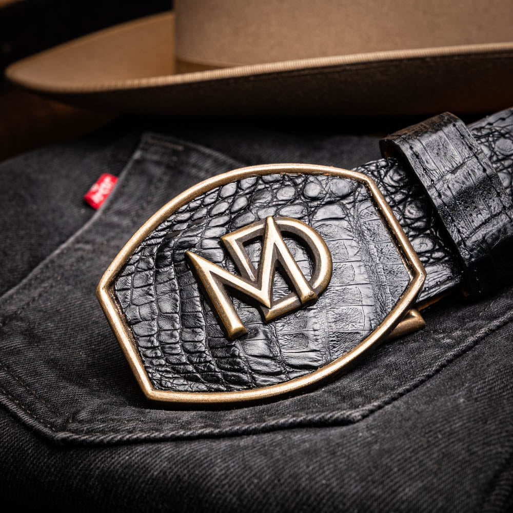 Marco Di Milano Iowa Men's Exotic Western Belt – Genuine Caiman Skin | Black