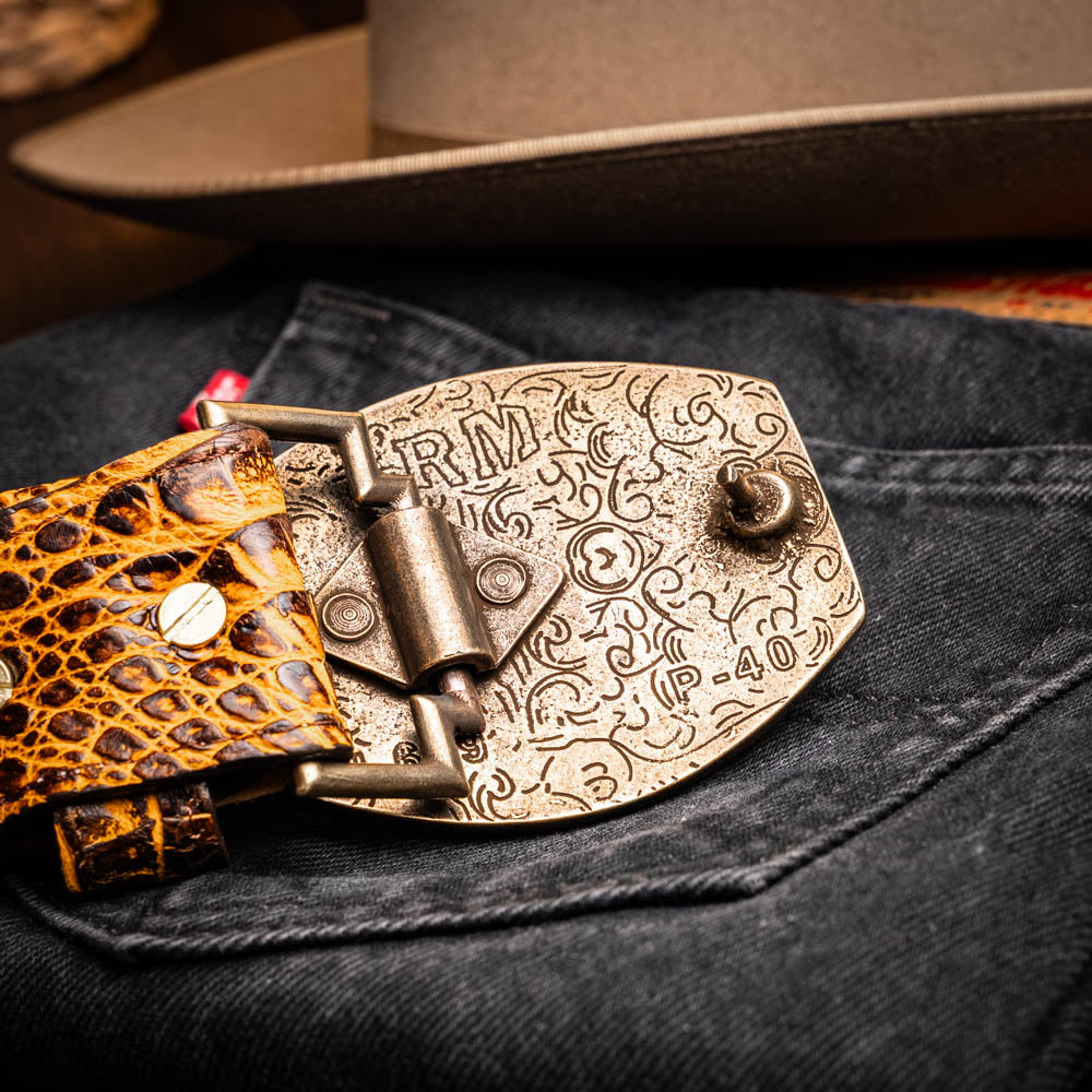 Marco Di Milano Iowa Men's Exotic Western Belt – Genuine Caiman Skin | Mustard Brown