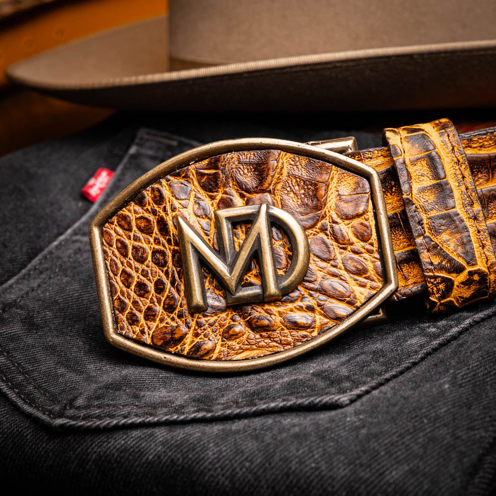 Marco Di Milano Iowa Men's Exotic Western Belt – Genuine Caiman Skin | Mustard Brown