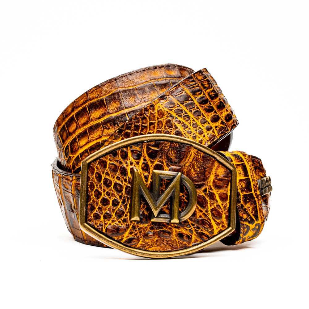 Marco Di Milano Iowa Men's Exotic Western Belt – Genuine Caiman Skin | Mustard Brown