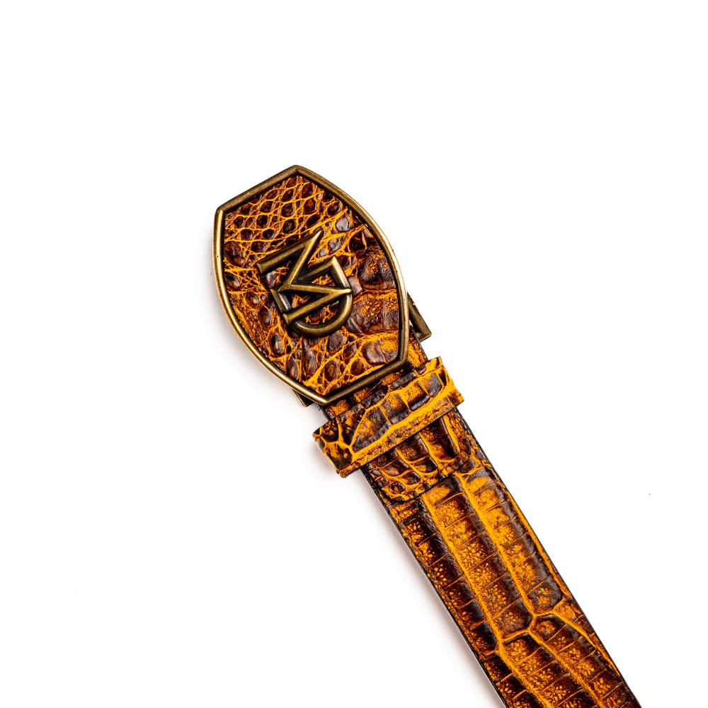 Marco Di Milano Iowa Men's Exotic Western Belt – Genuine Caiman Skin | Mustard Brown