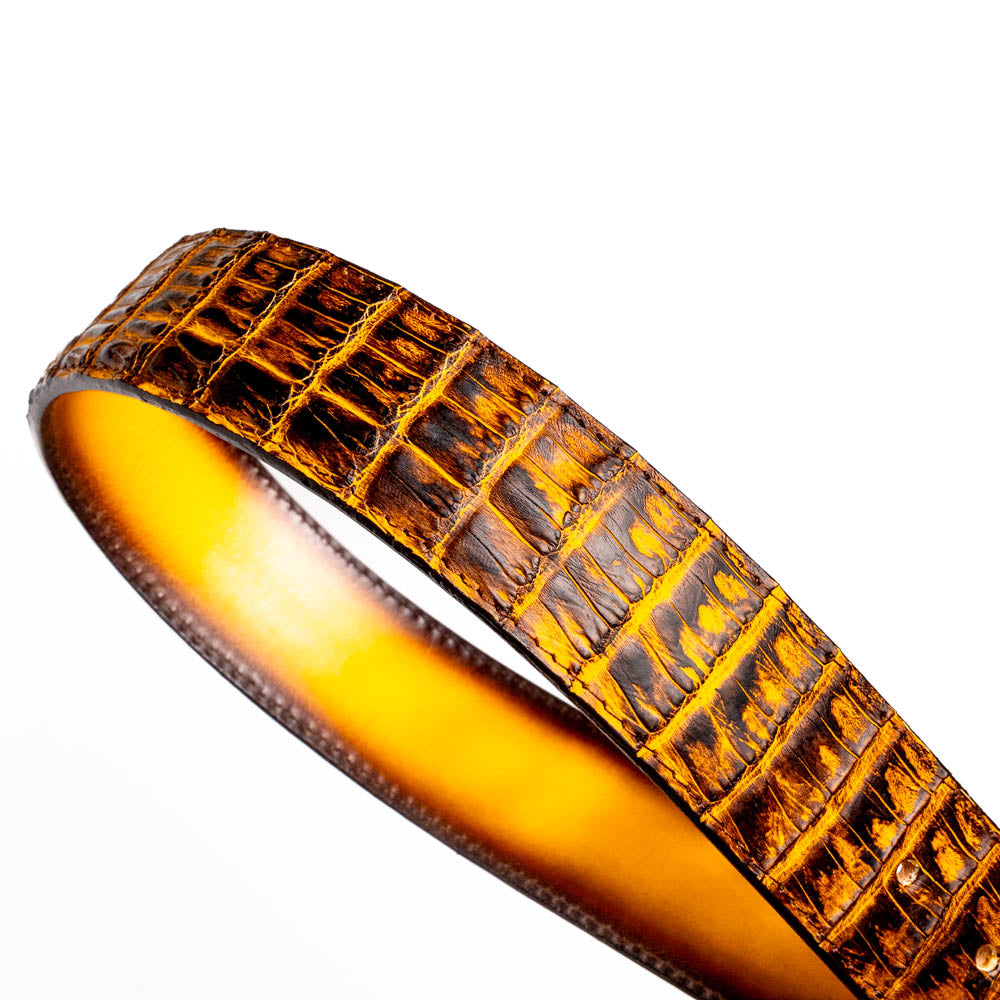 Marco Di Milano Iowa Men's Exotic Western Belt – Genuine Caiman Skin | Mustard Brown