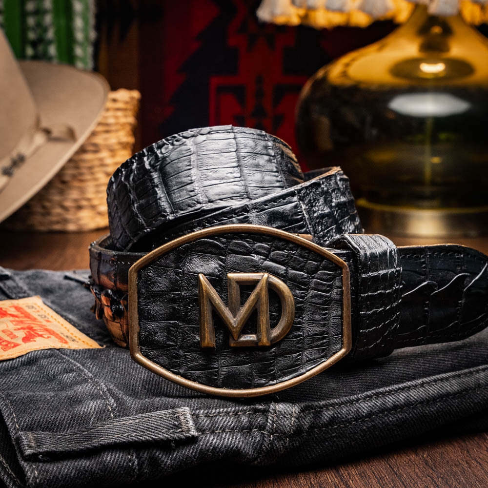 Marco Di Milano Marlboro Men's Exotic Western Belt – Hornback Caiman Crocodile | Black