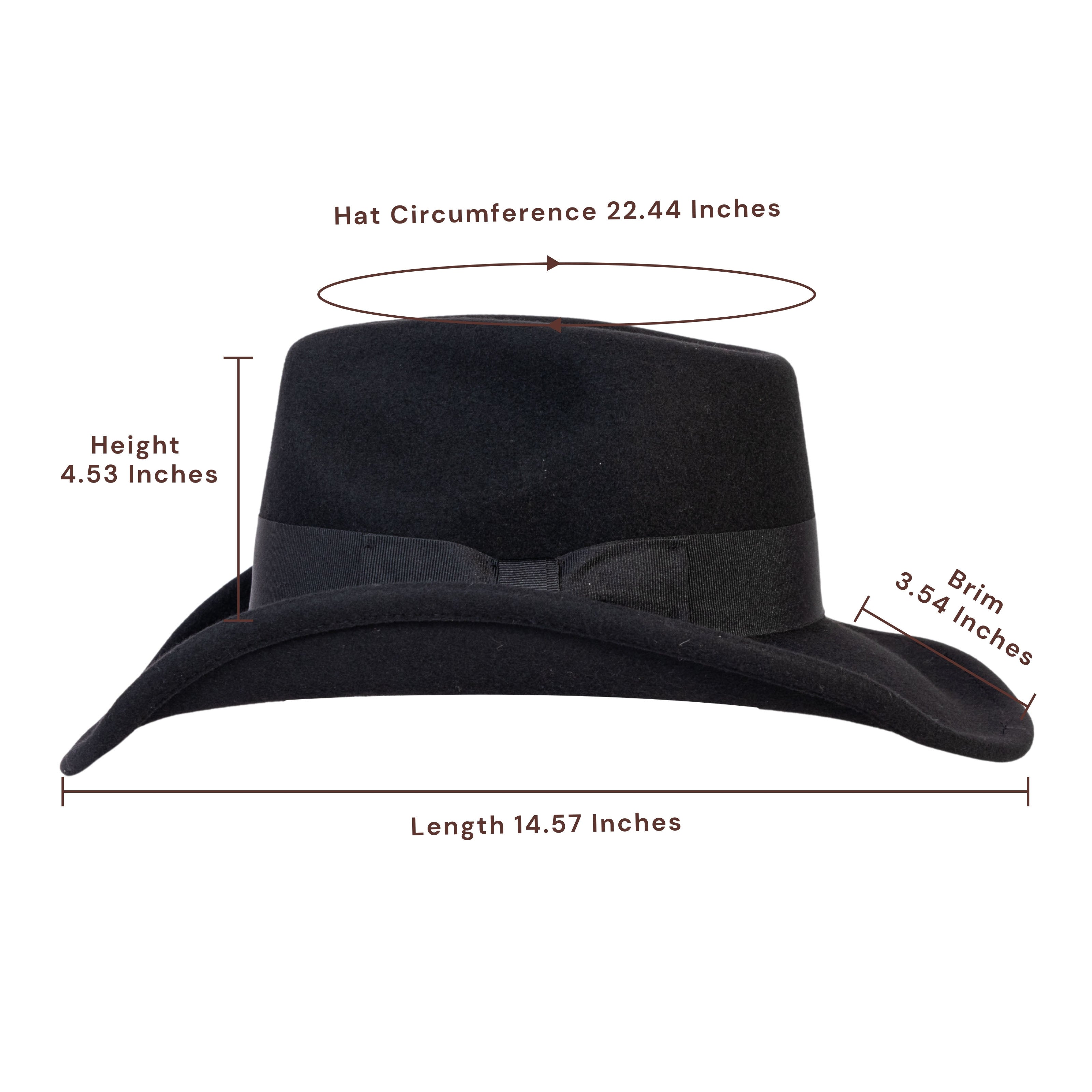Midnight Black Wool Felt Cowboy Hat | Mix Brown Western Hat