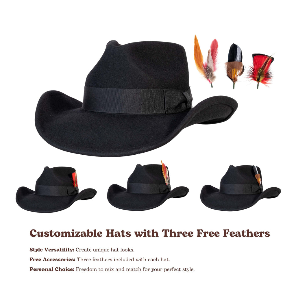 Midnight Black Wool Felt Cowboy Hat | Mix Brown Western Hat