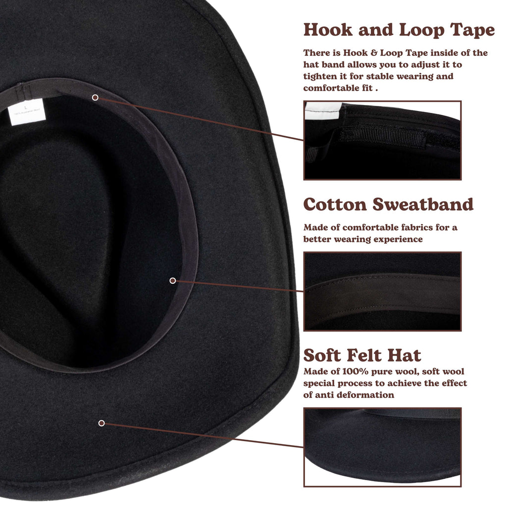 Midnight Black Wool Felt Cowboy Hat | Mix Brown Western Hat