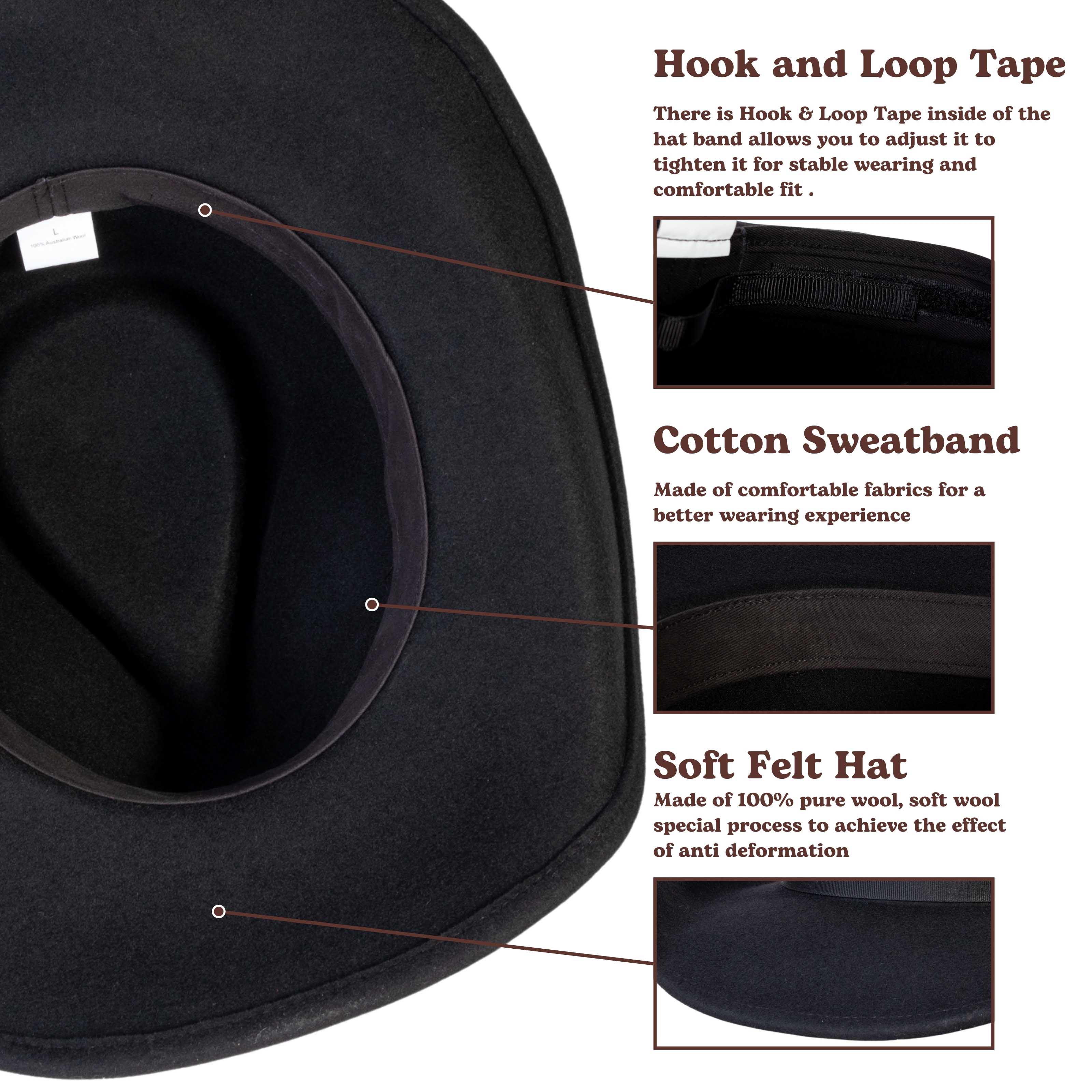 Midnight Black Wool Felt Cowboy Hat | Mix Brown Western Hat