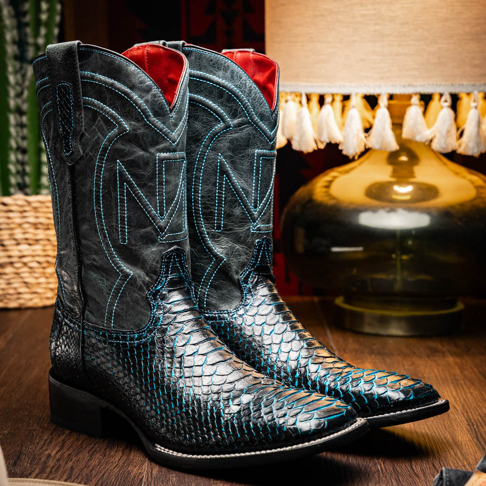Marco Di Milano Missouri Black Blue Python Cowboy Boots