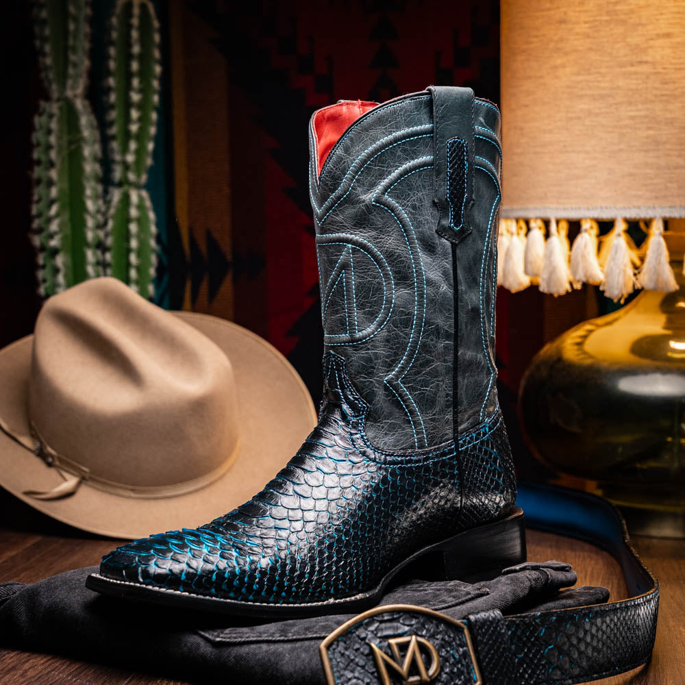 Marco Di Milano Missouri Black Blue Python Cowboy Boots