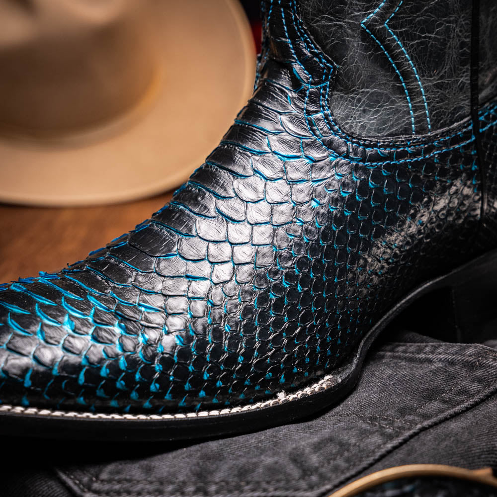 Marco Di Milano Missouri Black Blue Python Cowboy Boots