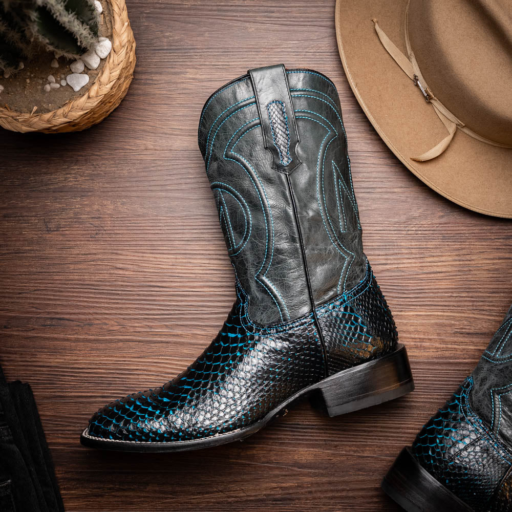 Marco Di Milano Missouri Black Blue Python Cowboy Boots