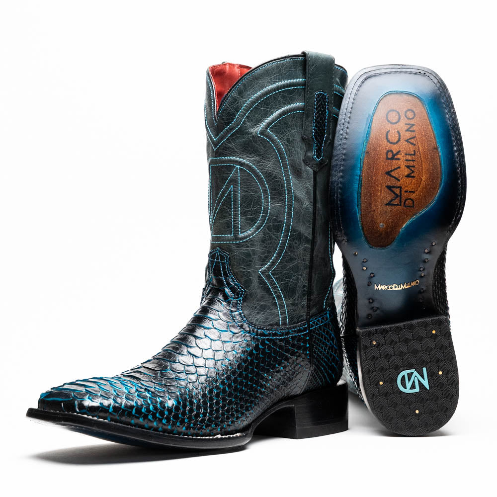 Marco Di Milano Missouri Black Blue Python Cowboy Boots
