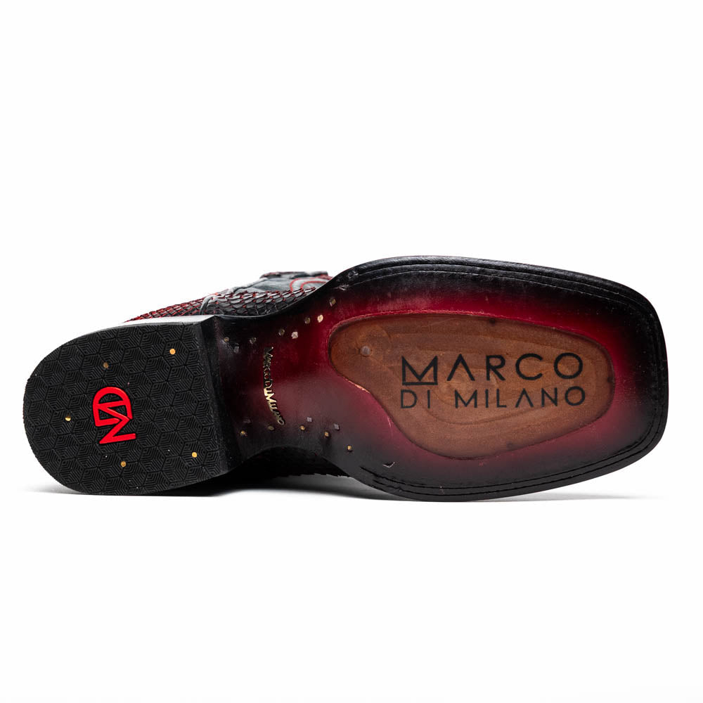 Marco Di Milano Men's Cowboy Western Boot Missouri Black Cherry – Square Toe, Genuine Python Skin, Leather & TPU Sole, Hand-Finished, Exotic Leather Ranch, Rodeo & Dress Boot