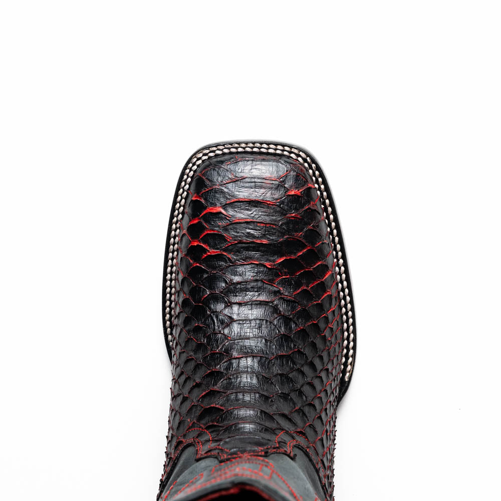 Marco Di Milano Men's Cowboy Western Boot Missouri Black Cherry – Square Toe, Genuine Python Skin, Leather & TPU Sole, Hand-Finished, Exotic Leather Ranch, Rodeo & Dress Boot