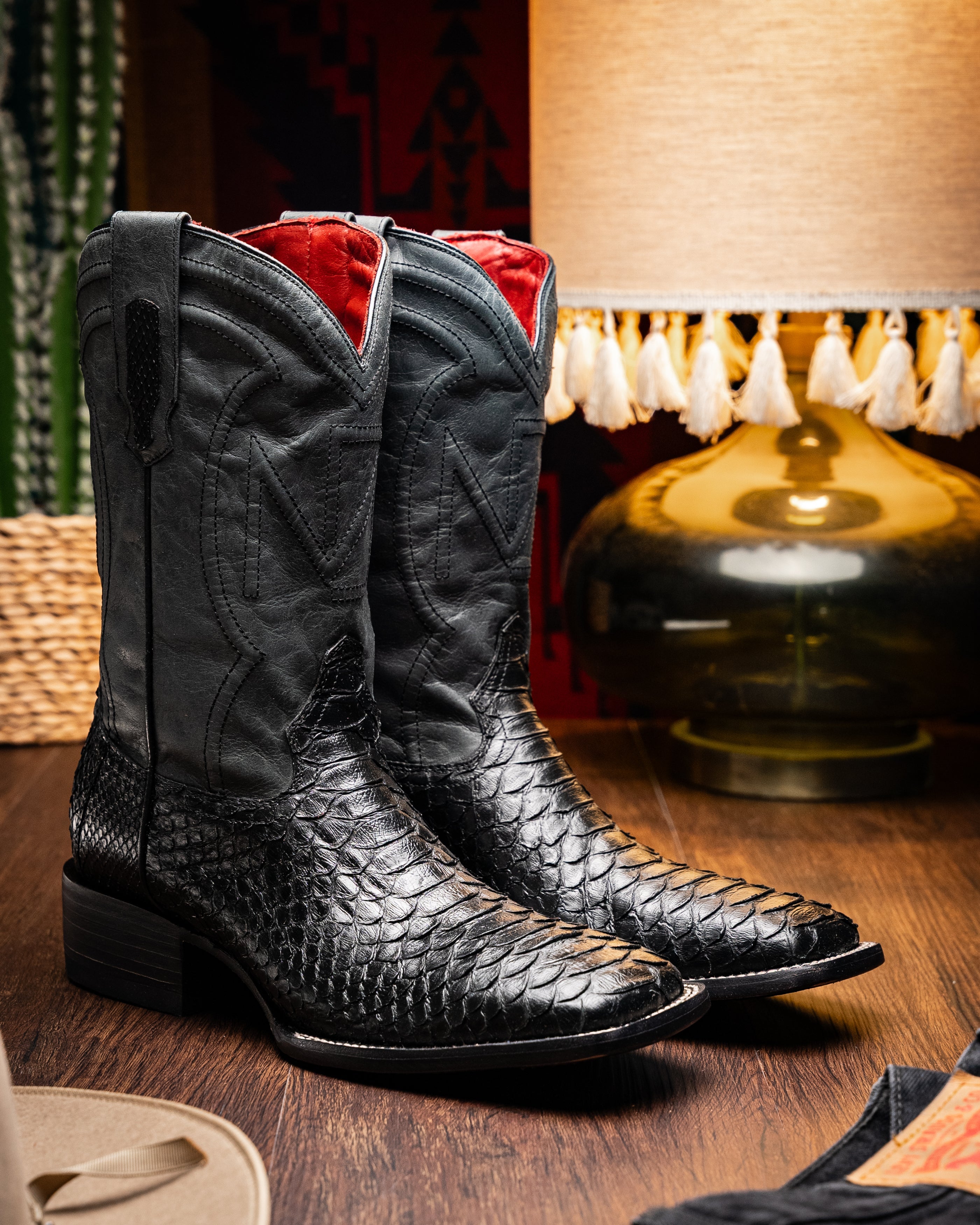 Marco Di Milano Missouri Men's Exotic Cowboy Boots – Genuine Python Skin | Black Square Toe