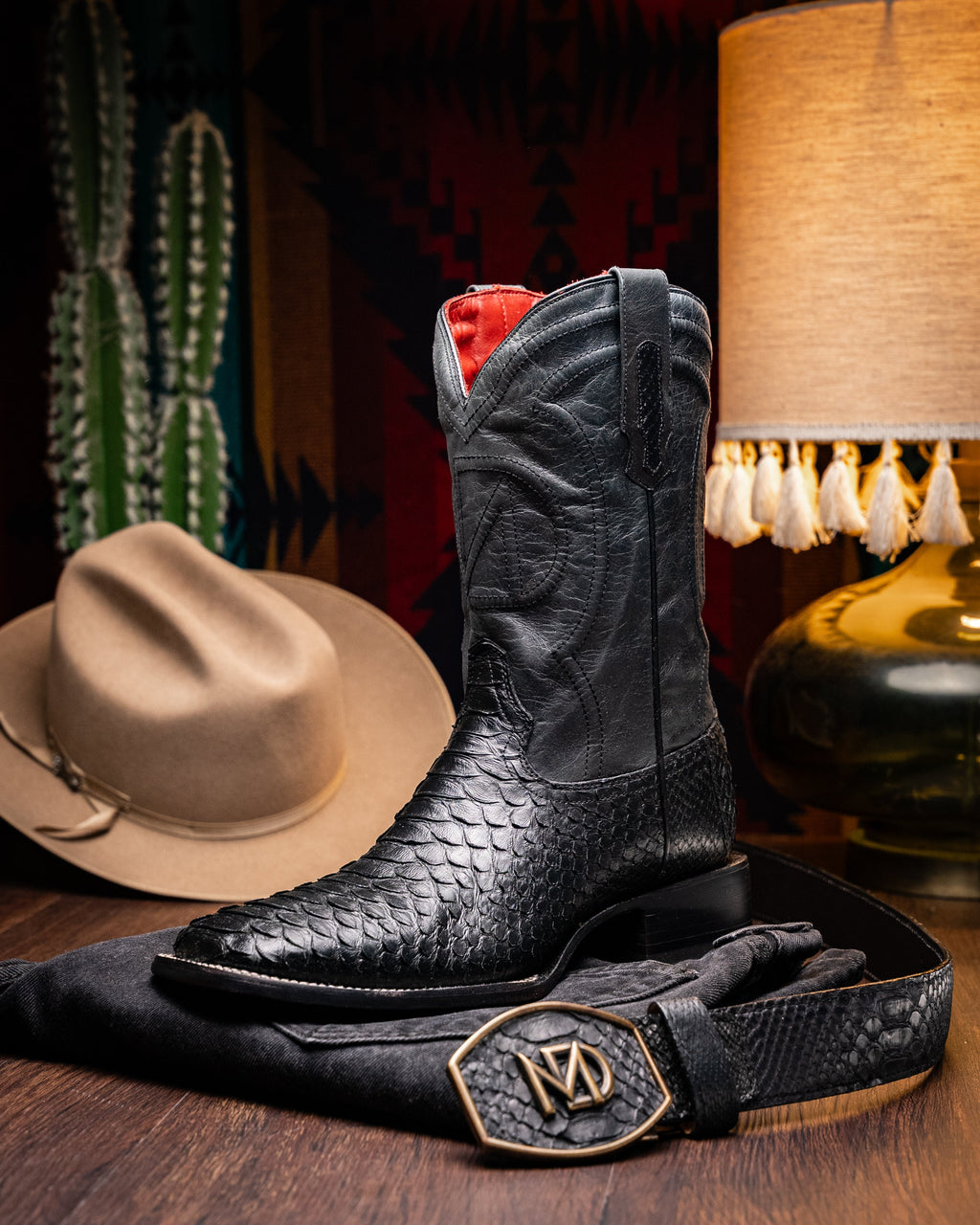 Marco Di Milano Missouri Men's Exotic Cowboy Boots – Genuine Python Skin | Black Square Toe