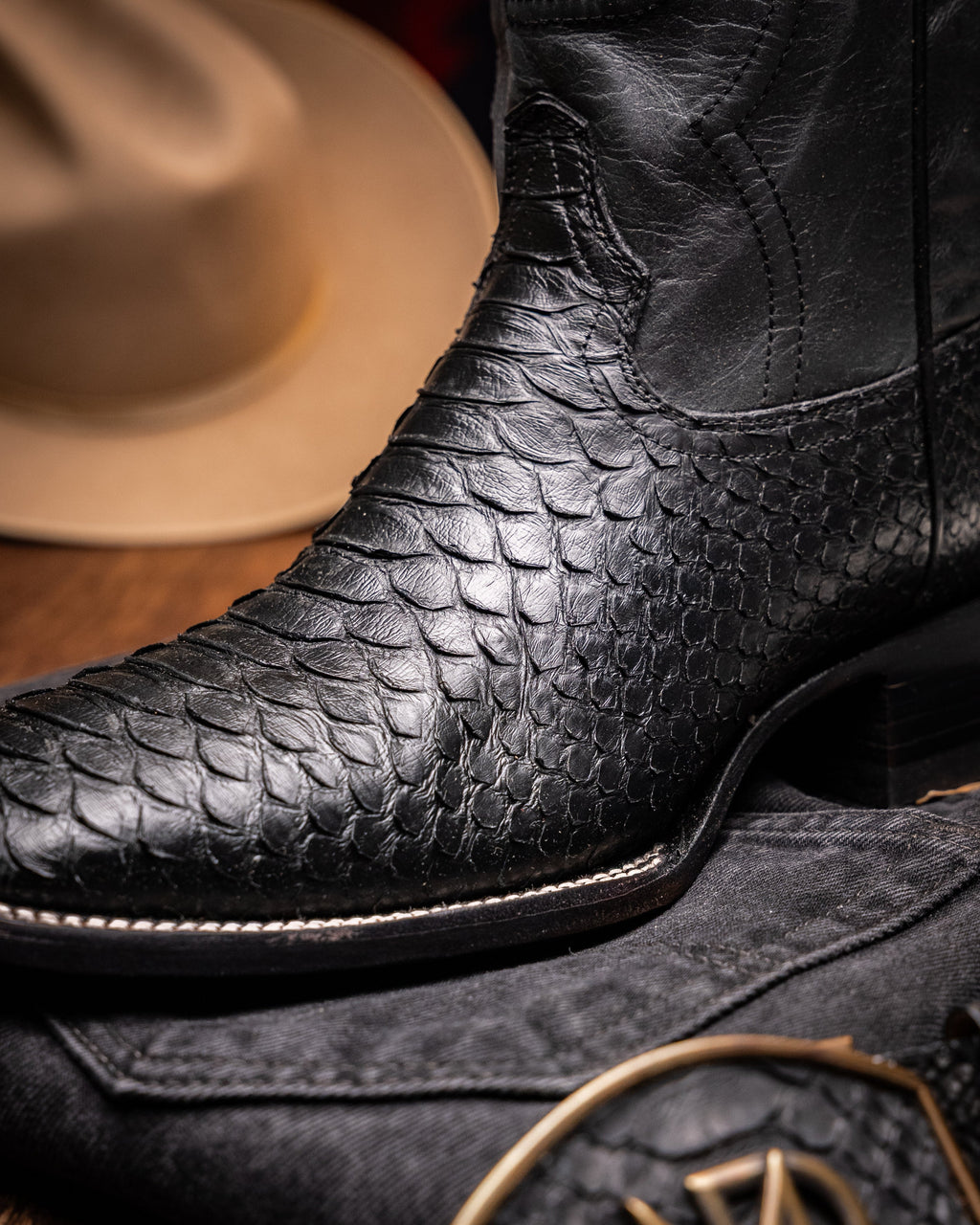Marco Di Milano Missouri Men's Exotic Cowboy Boots – Genuine Python Skin | Black Square Toe