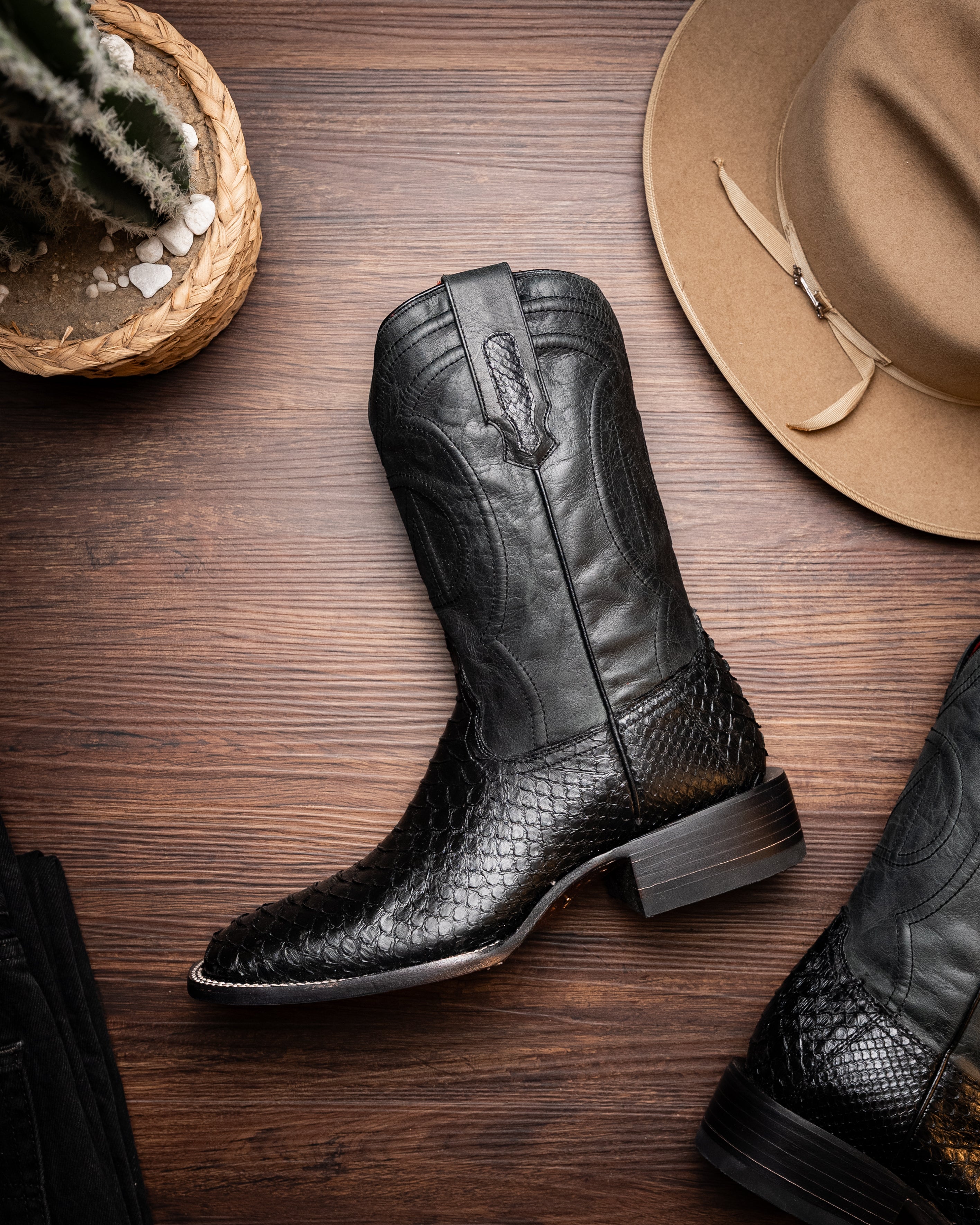 Marco Di Milano Missouri Men's Exotic Cowboy Boots – Genuine Python Skin | Black Square Toe