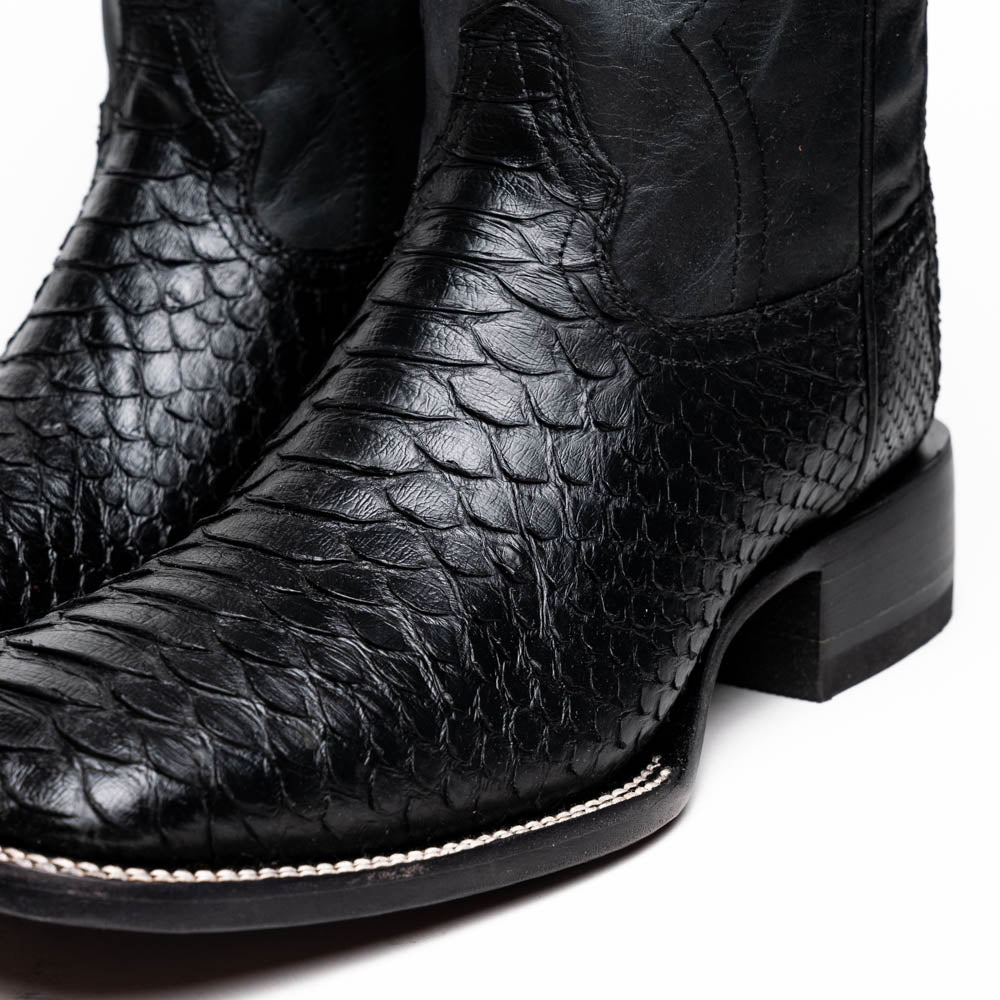 Marco Di Milano Missouri Men's Exotic Cowboy Boots – Genuine Python Skin | Black Square Toe